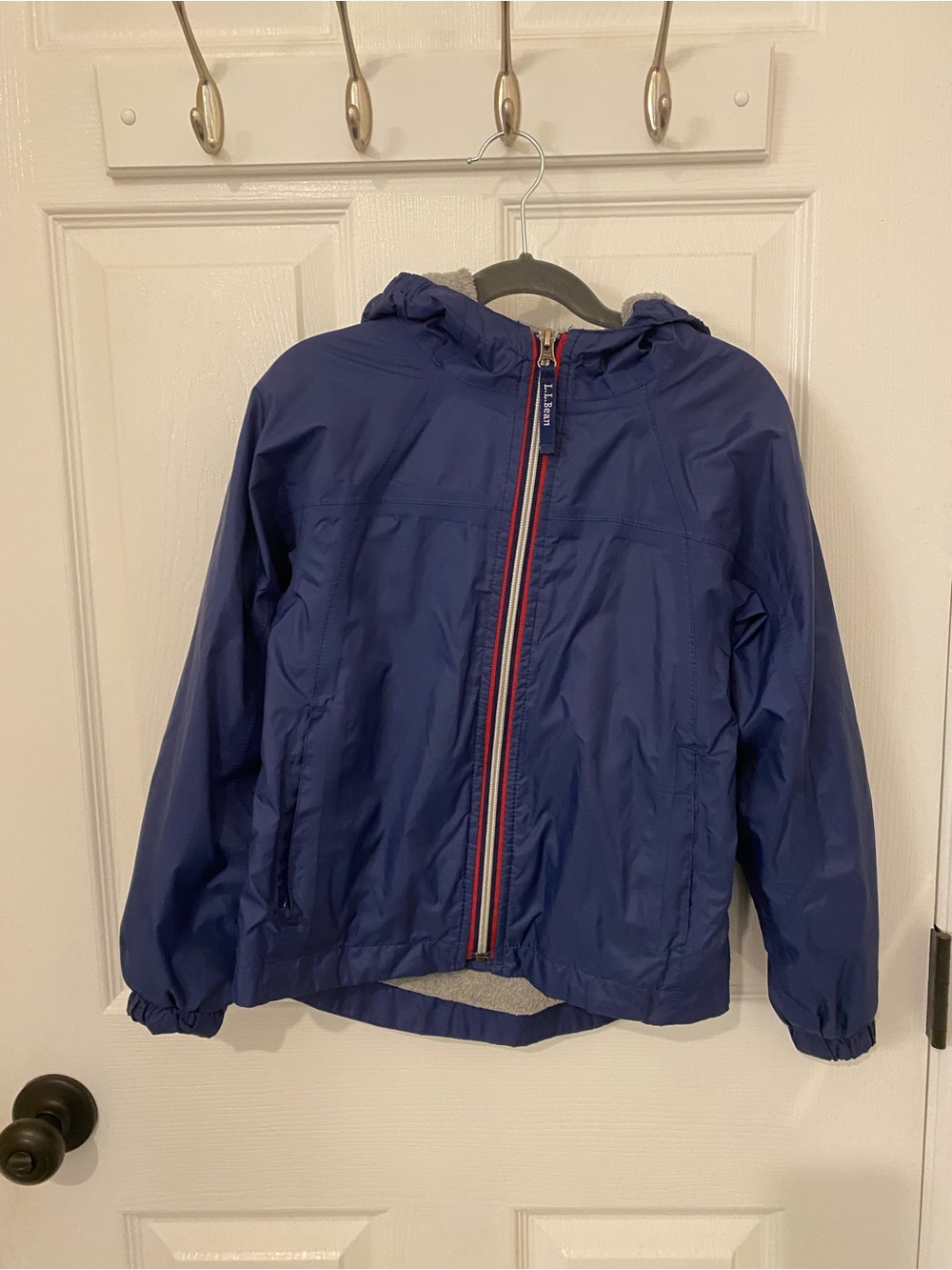 L.L. Bean Little Kids Navy Hooded Rain Jacket Fleece Lined Size 5